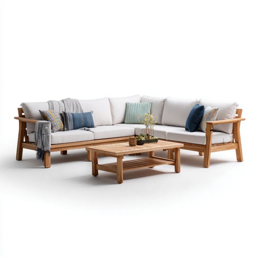 Garten-Ecksofagarnitur Holz 210x210x75 cm – Hellgrau – Moderner Stil