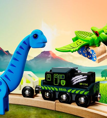 BRIO WoRød Batteridrevet Tog Med Dinosaur m. Lyd og Lys - 5 Dele