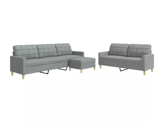 Ensemble de canapés 3 pièces avec repose-pied gris clair tissu