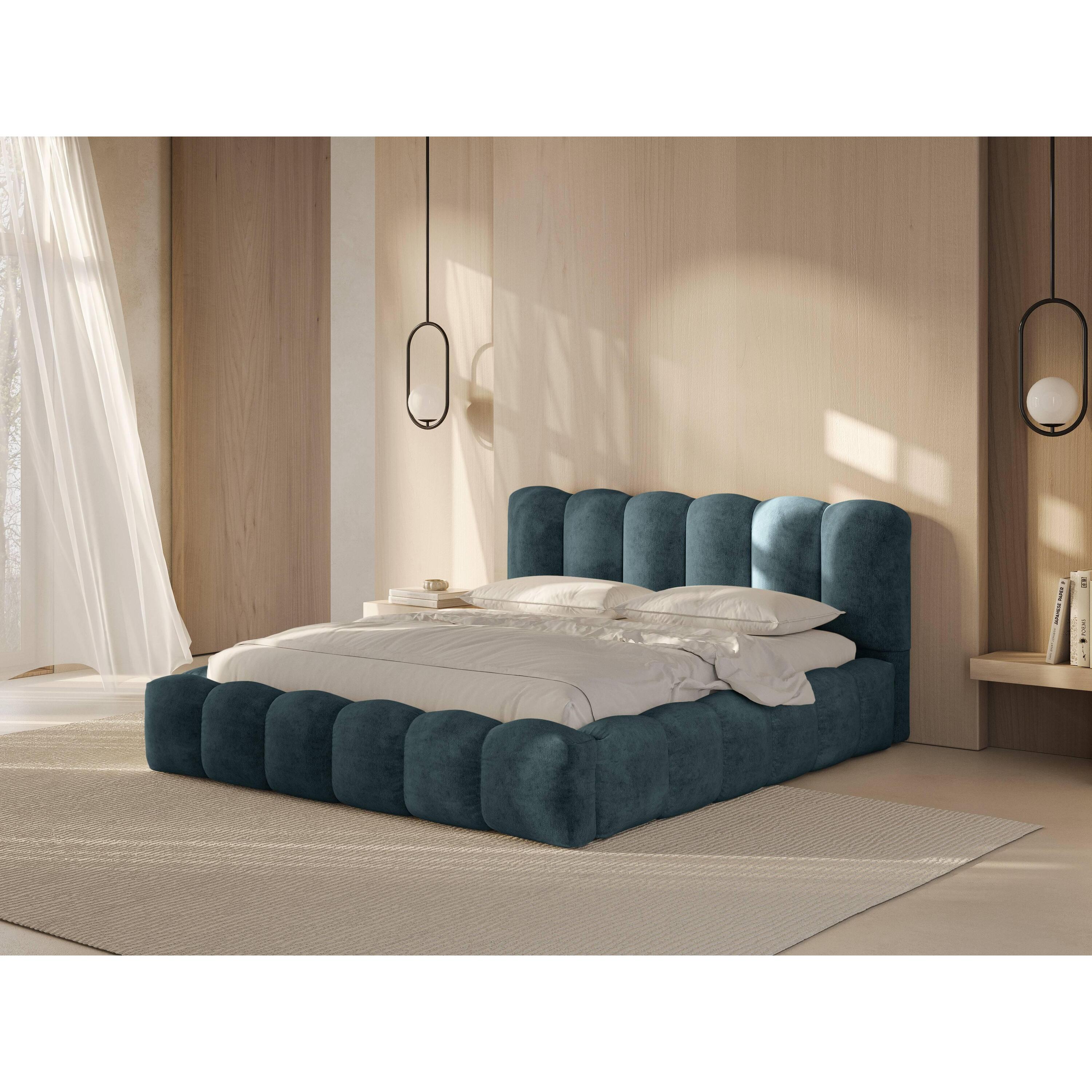 Micadoni Lupine Bedframe met Opbergruimte 180 x 200 cm - Chenille - Denimblauw