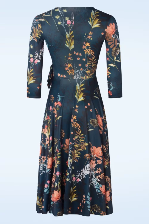 Vintage Chic for Topvintage Colette floral swing jurk in petrol