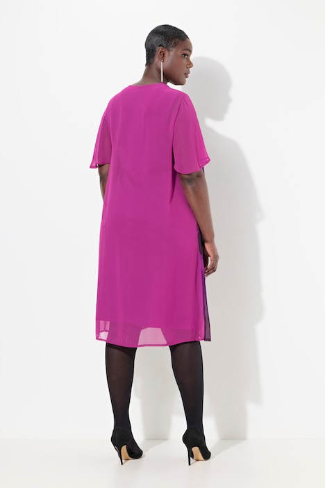 Kleid, Blüten, A-Linie, V-Ausschnitt, Cup-Halbarm