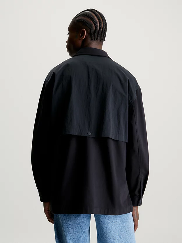 Jaqueta camisa de nylon e algodão com zíper frontal