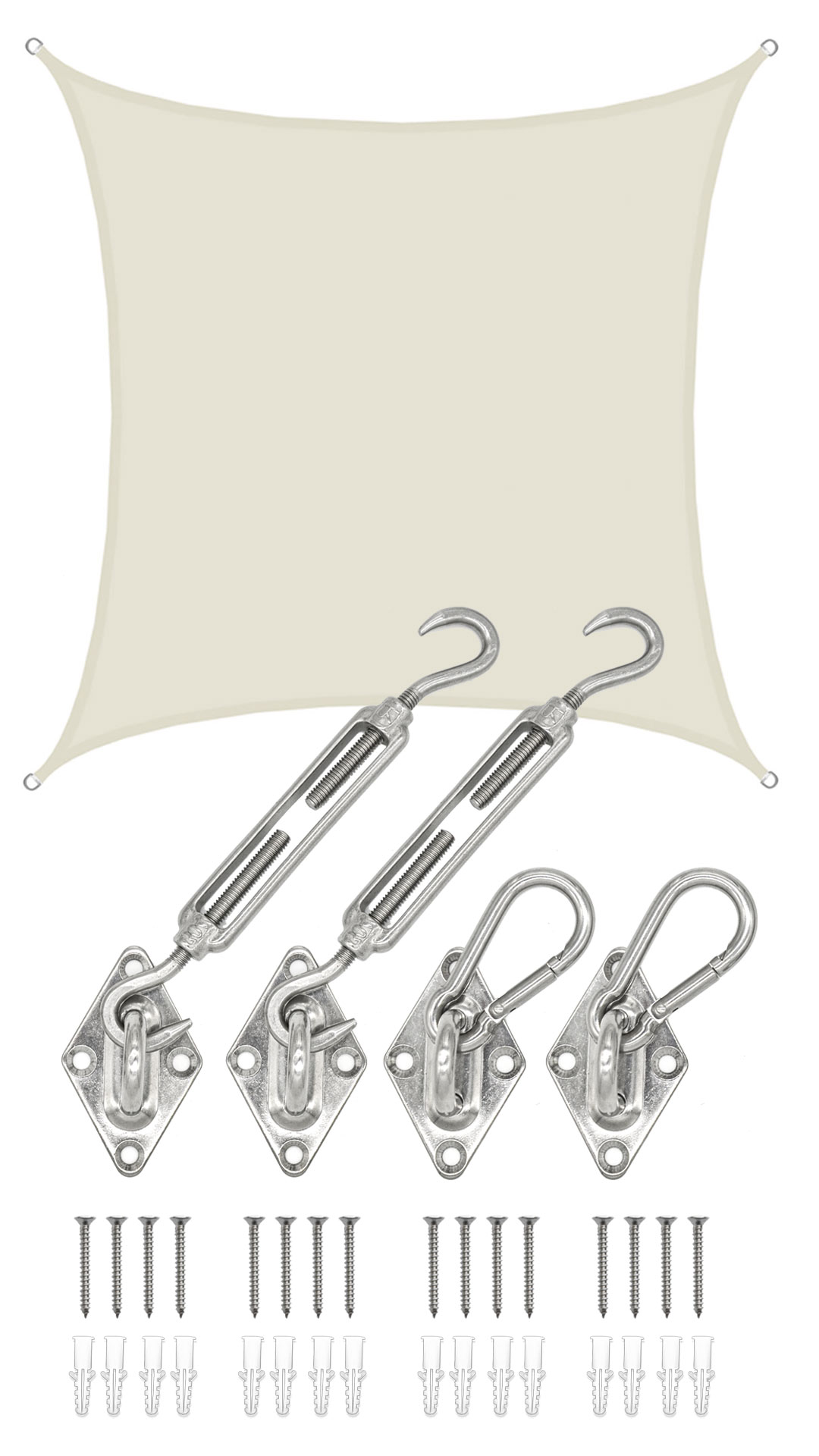 AMANKA 4x4 waterdicht beige schaduwdoek met bevestigingsset