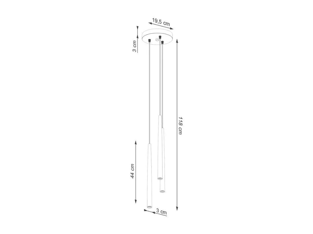 Lampe à suspension Bliss moderne en acier - 3 sources lumineuses - L.19,5 x H.118 cm - noir