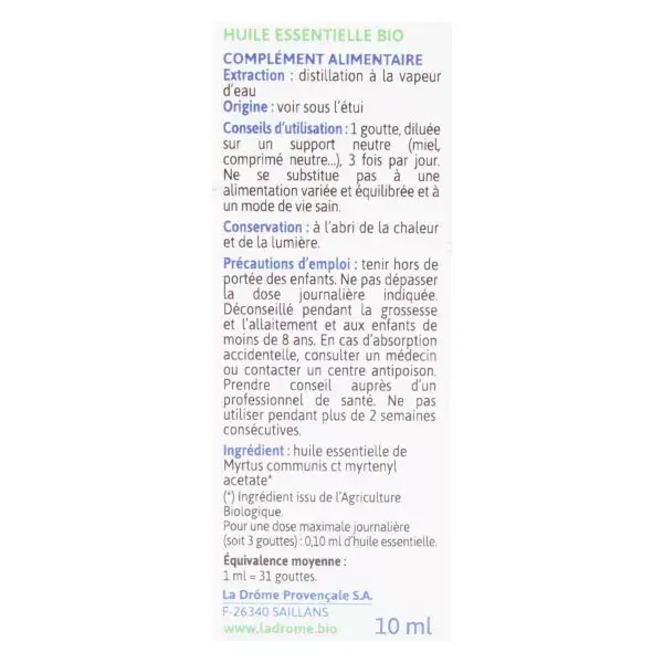 Óleo Essencial de Murta Orgânica Ladrome 10ml