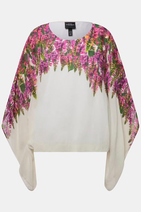 Bluse, Blüten, doppellagig, Rundhals, Halbarm