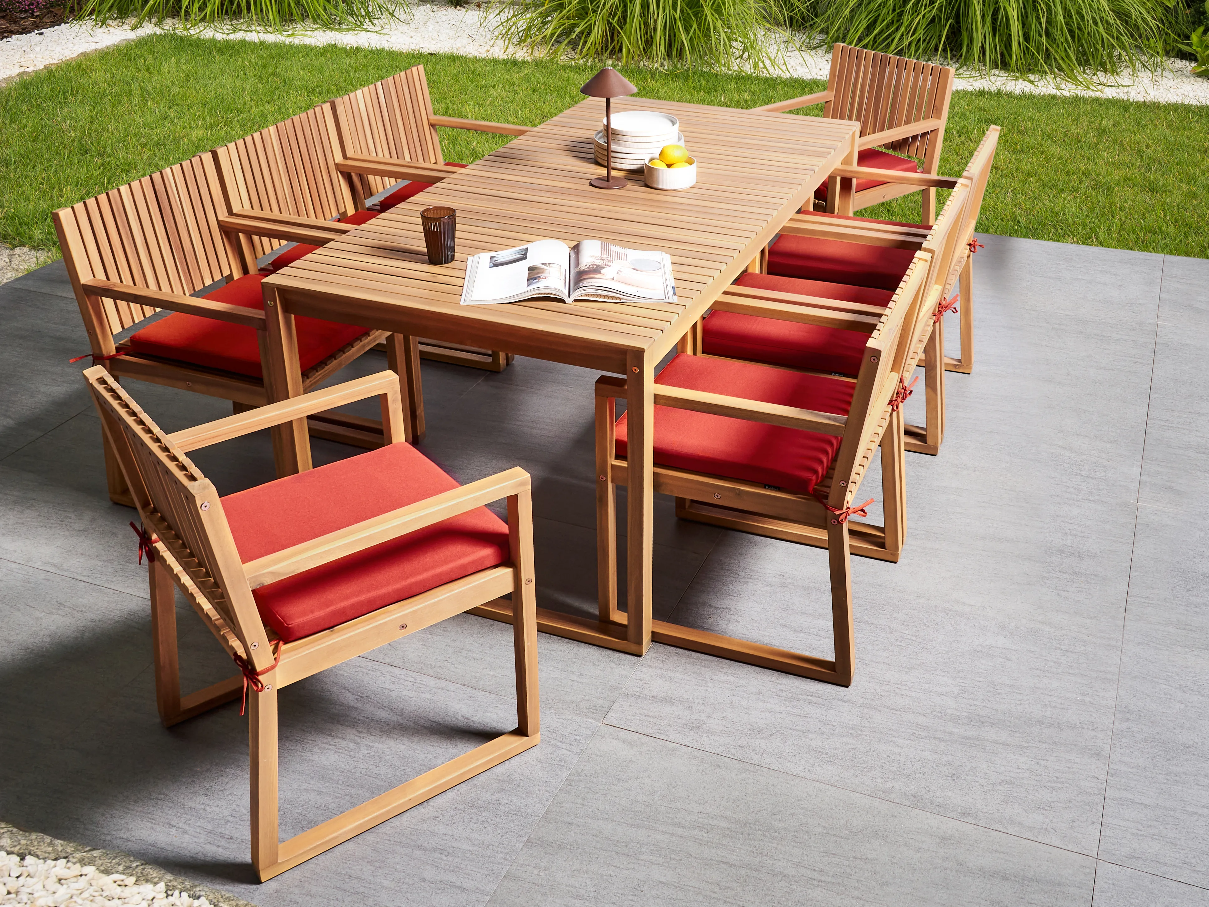 Tuinset 8-zits SASSARI PREMIUM met kussens Gecertificeerd acaciahout Rood