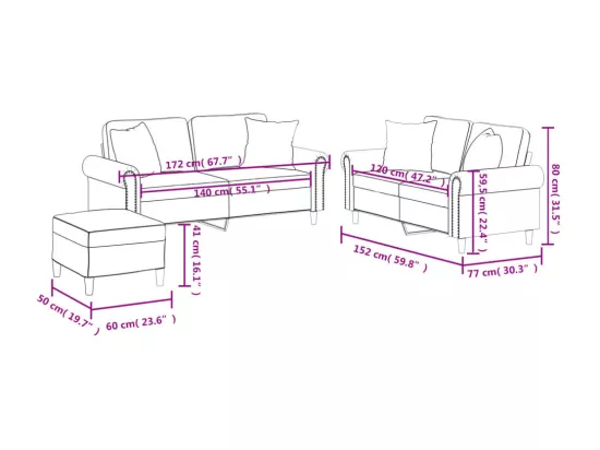 Ensemble de canapés 3 pcs avec coussins cappuccino similicuir