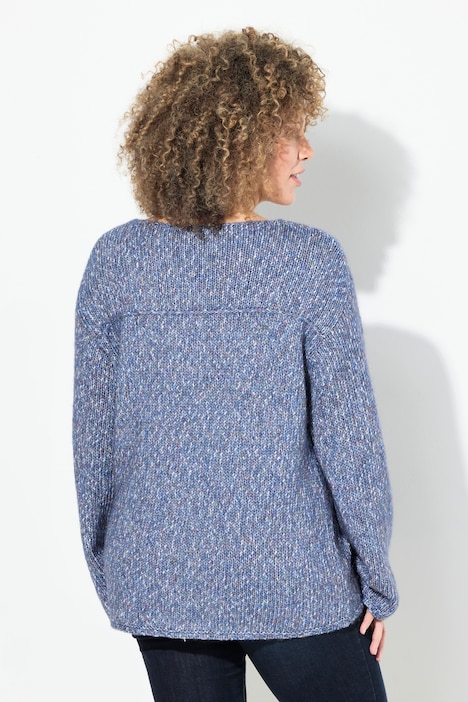 Pullover, melierter Feinstrick, V-Ausschnitt, Langarm