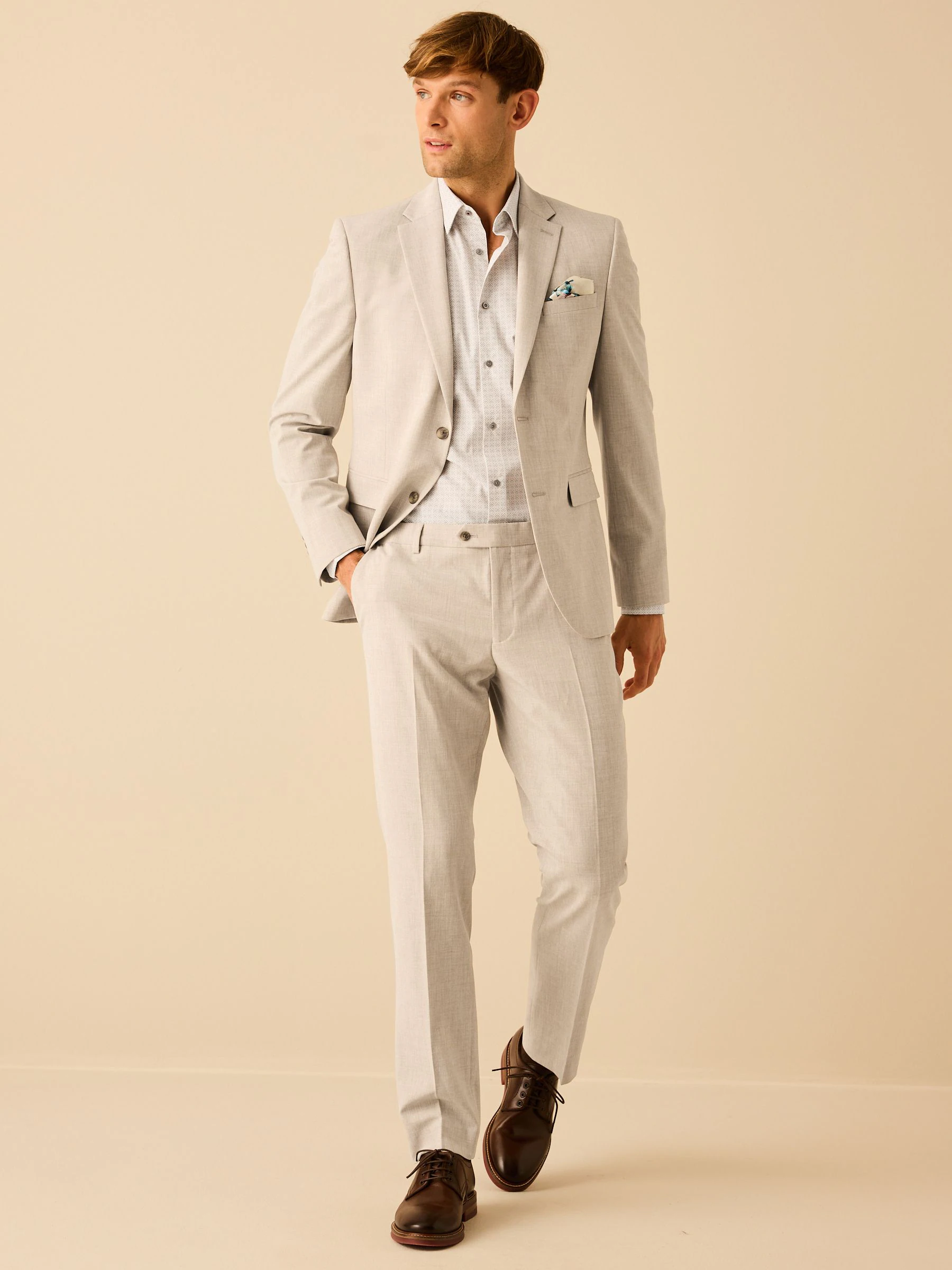 Pastelgeel - Slim Fit - Motionflex kostuum met stretch: pantalon