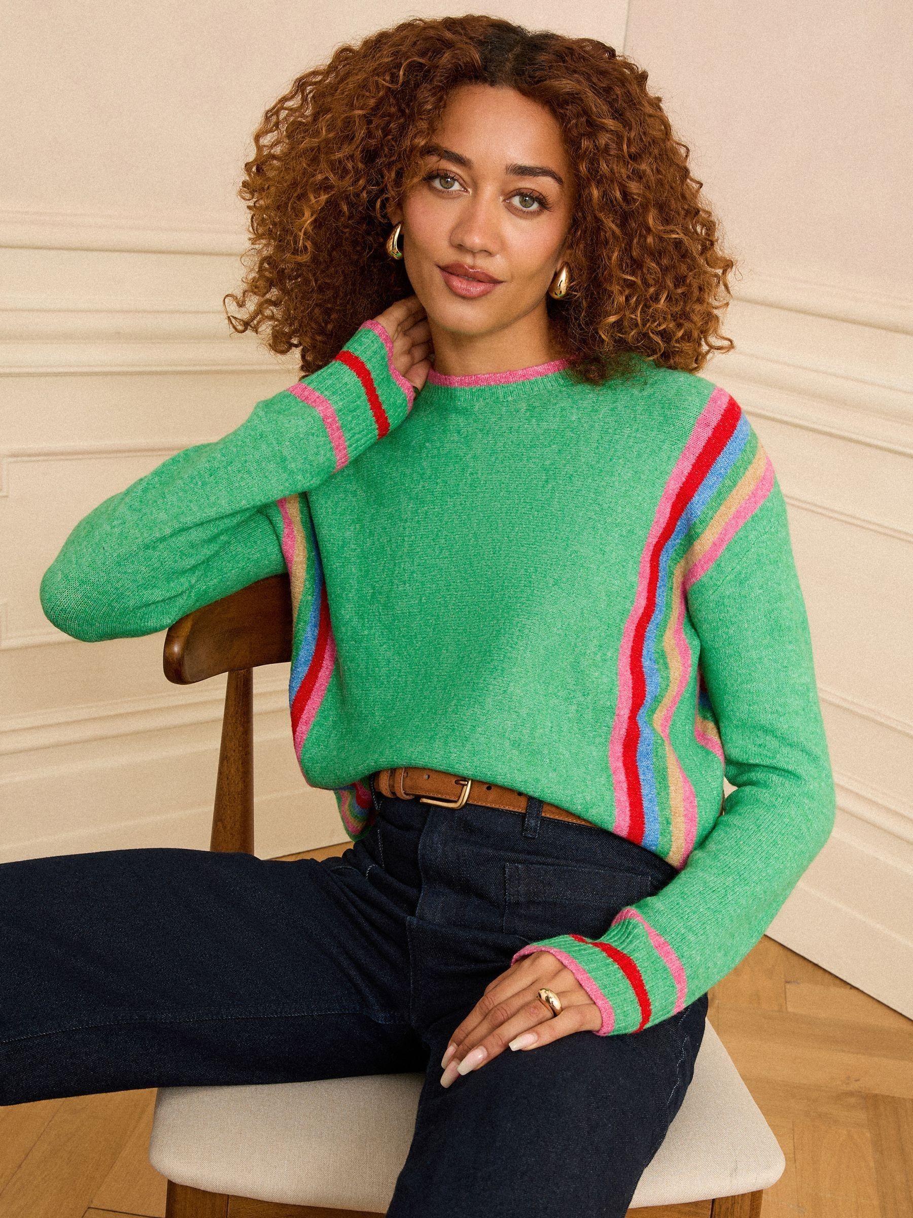 Groen met regenboogstreep aan de zijkant - Love & Roses gebreide trui met ronde hals