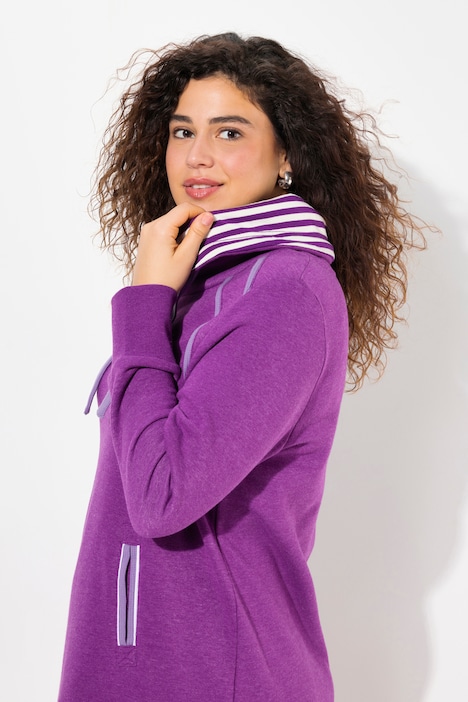 Sweatkleid, Zierpaspeln, Stehkragen, Langarm, Taschen