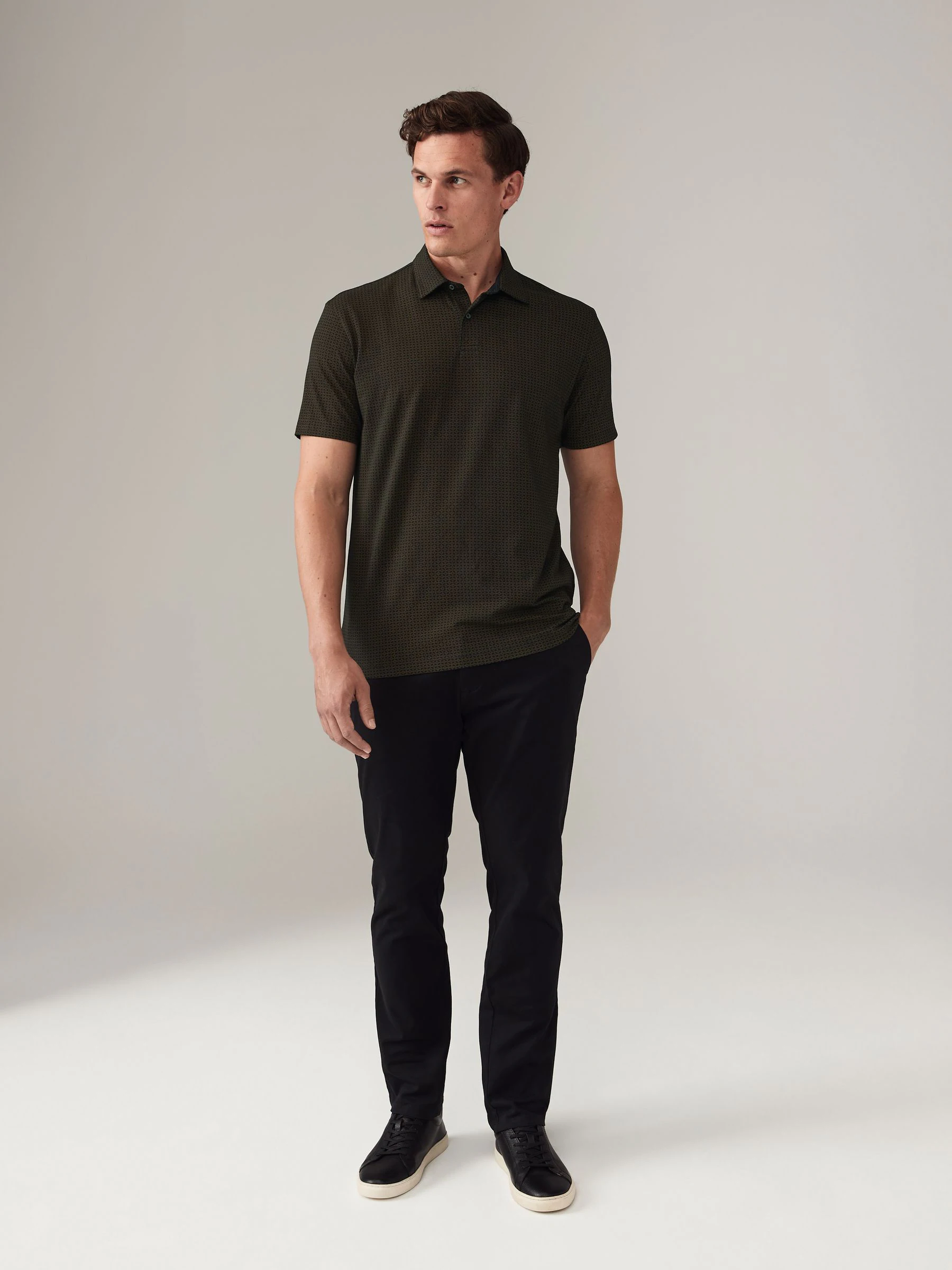 Wit/marineblauw/zwart met goudkleurige geometrische print - Set van 3 jersey poloshirts met korte mouwen