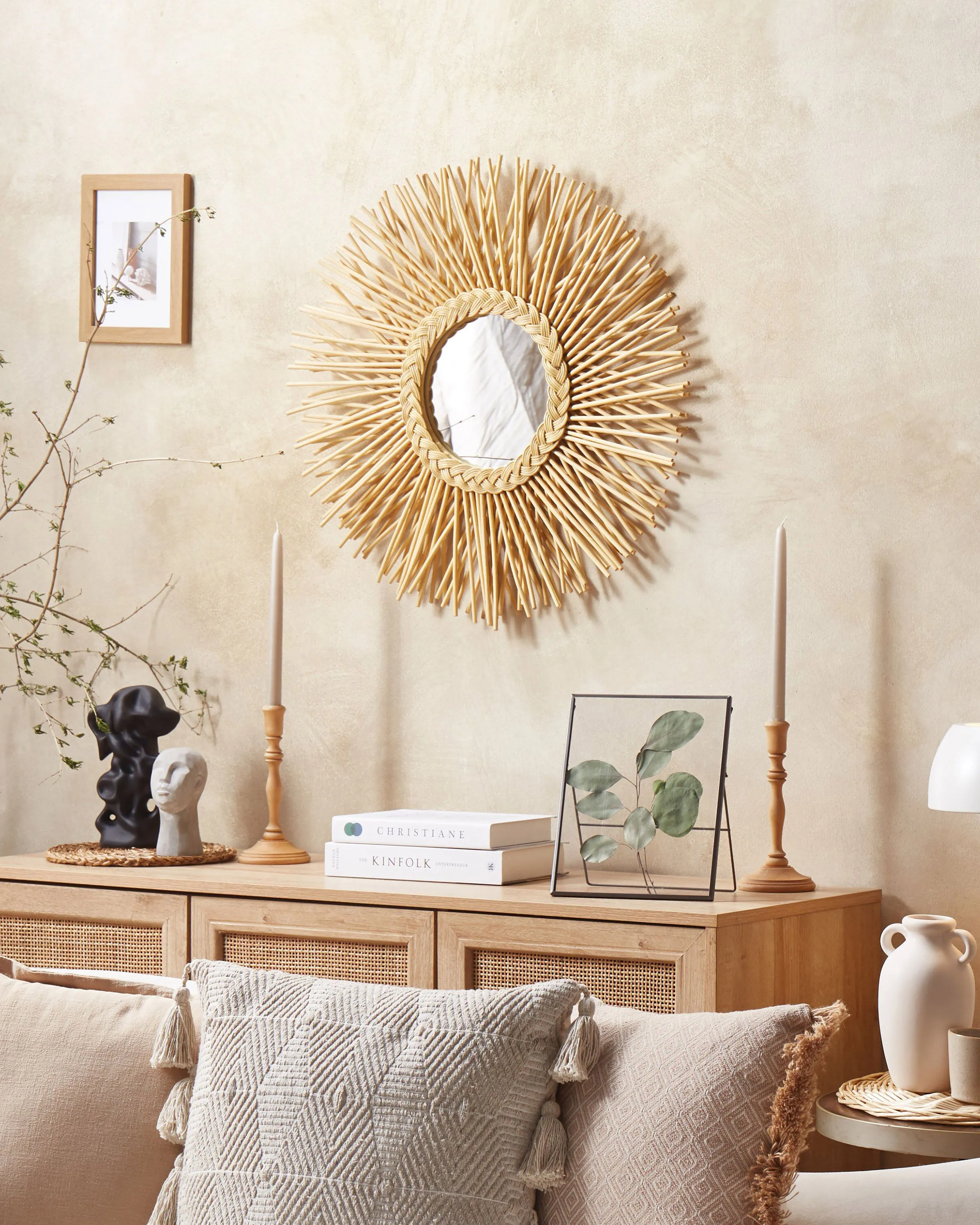 Wandspiegel KALASIN 60 cm 60 cm Rotan Natuurlijk
