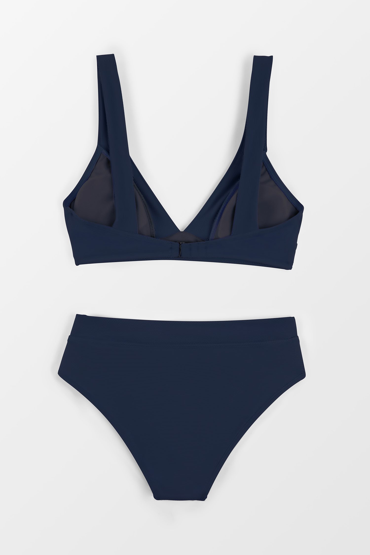 Bikini longline à col en V et taille haute classique bleu marine