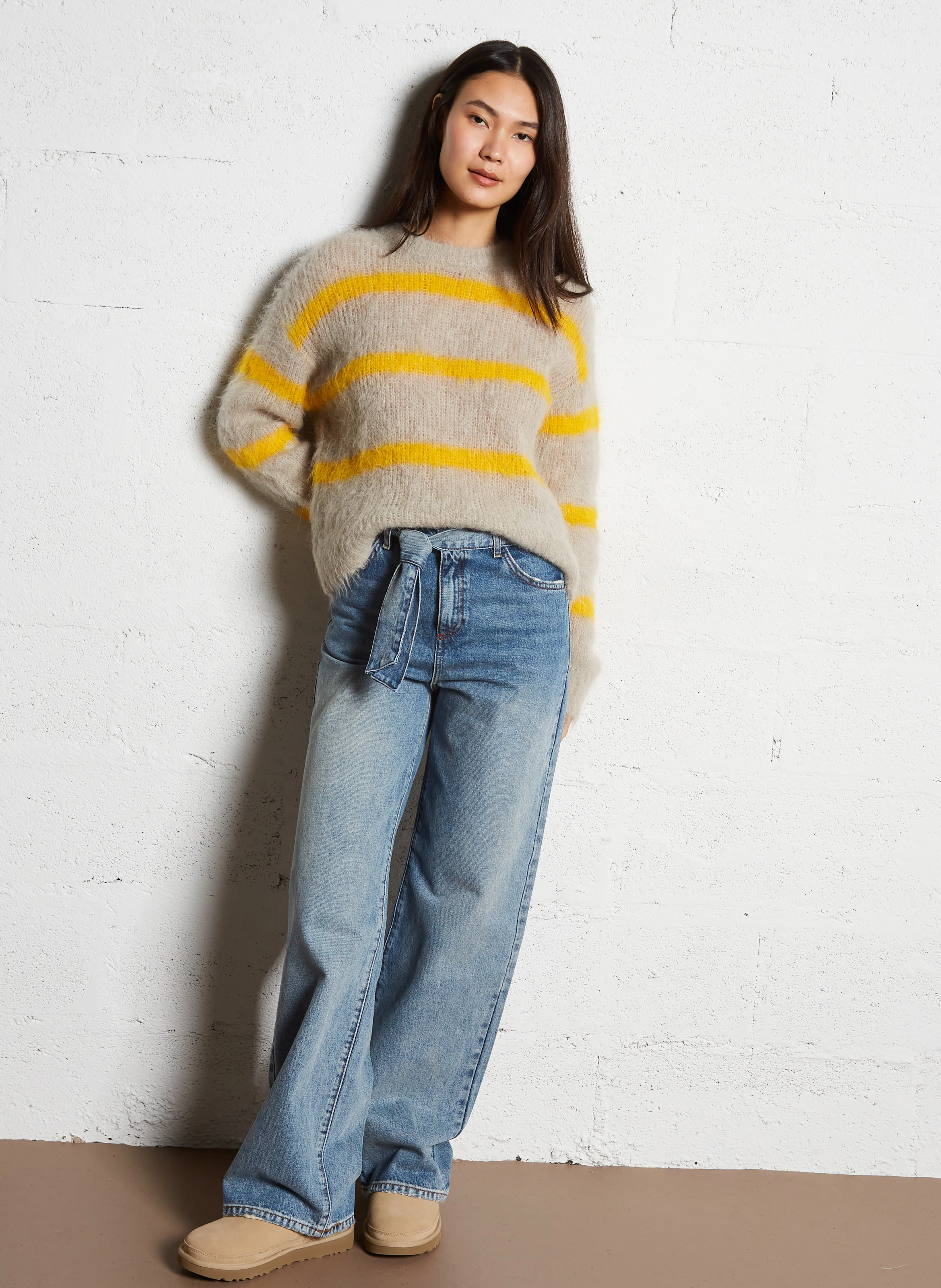 BYMI - Pull rayé en laine mélangée | Gris