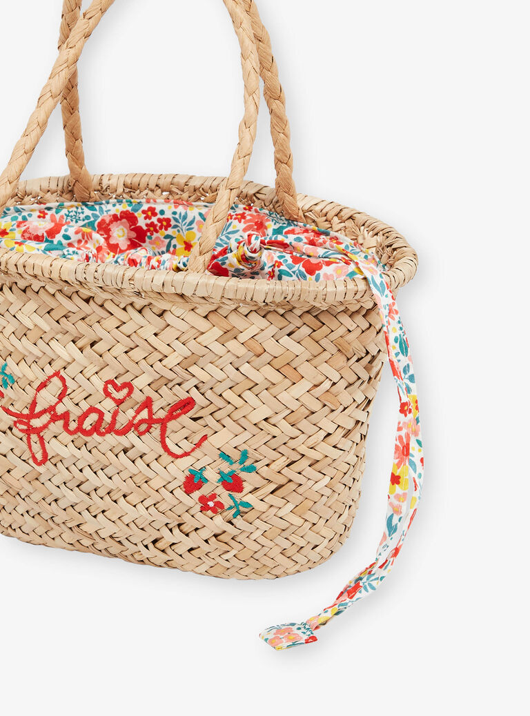 Sac panier en paille brodé Fraise
