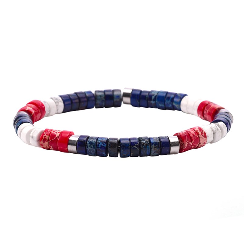 Bracelet Perles Heishi Jaspe Bleu Et Rouge-Small-16cm