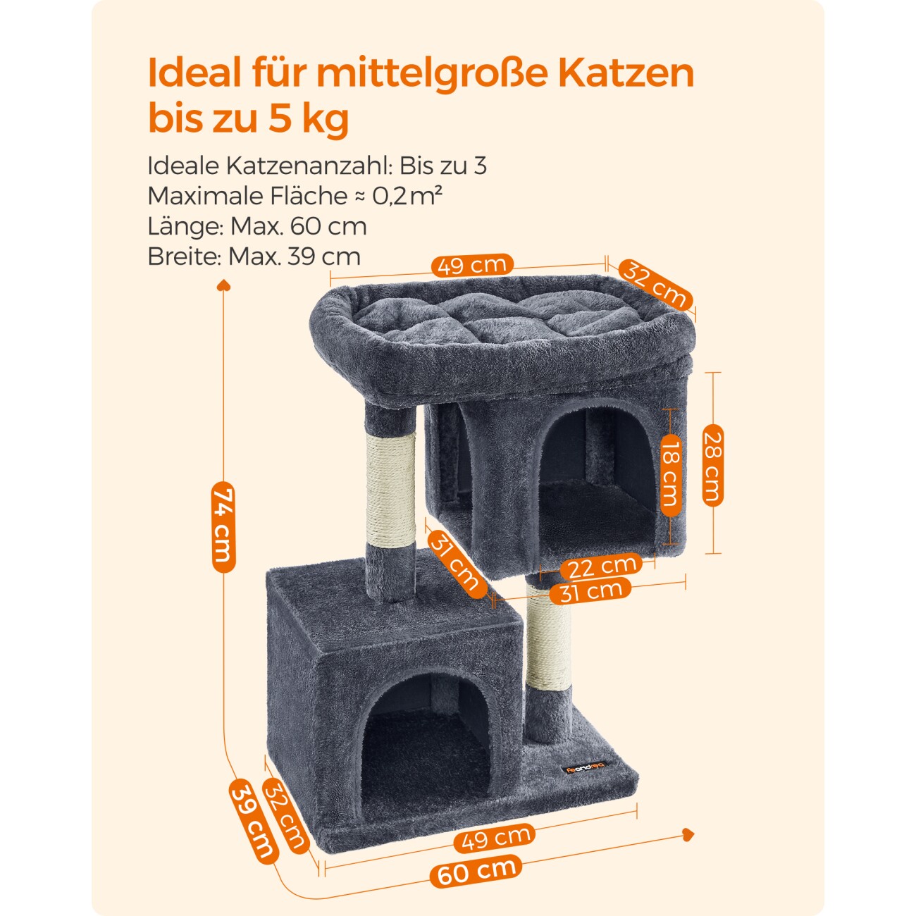 FEANDREA Kratzbaum 74 cm dunkelgrau