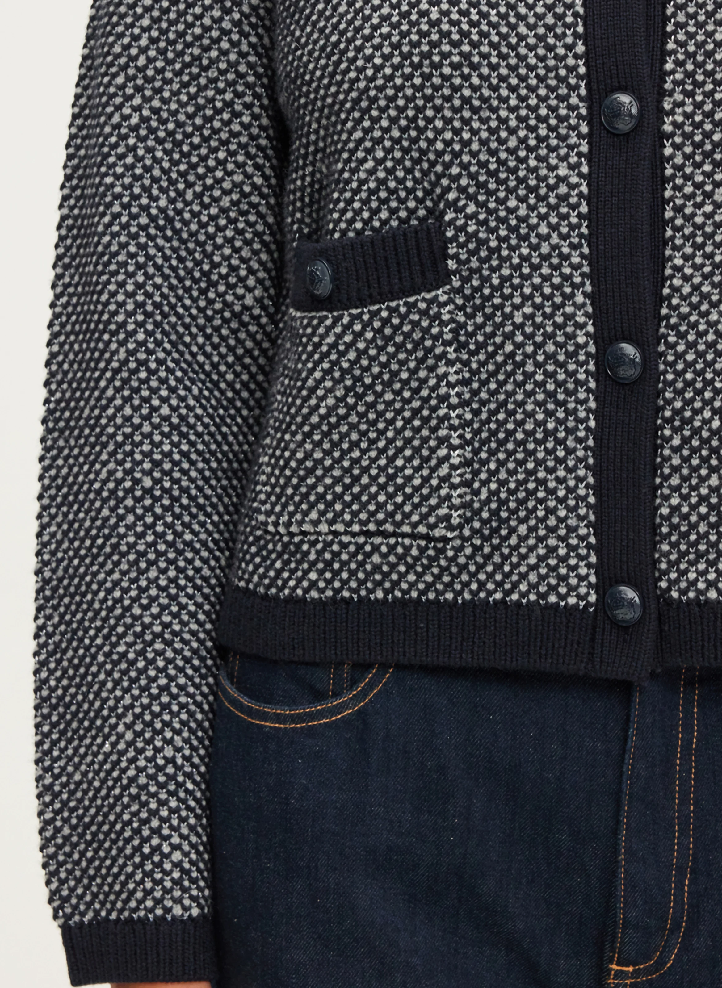 JAN - Cardigan droit col classique en laine mélangée | Bleu