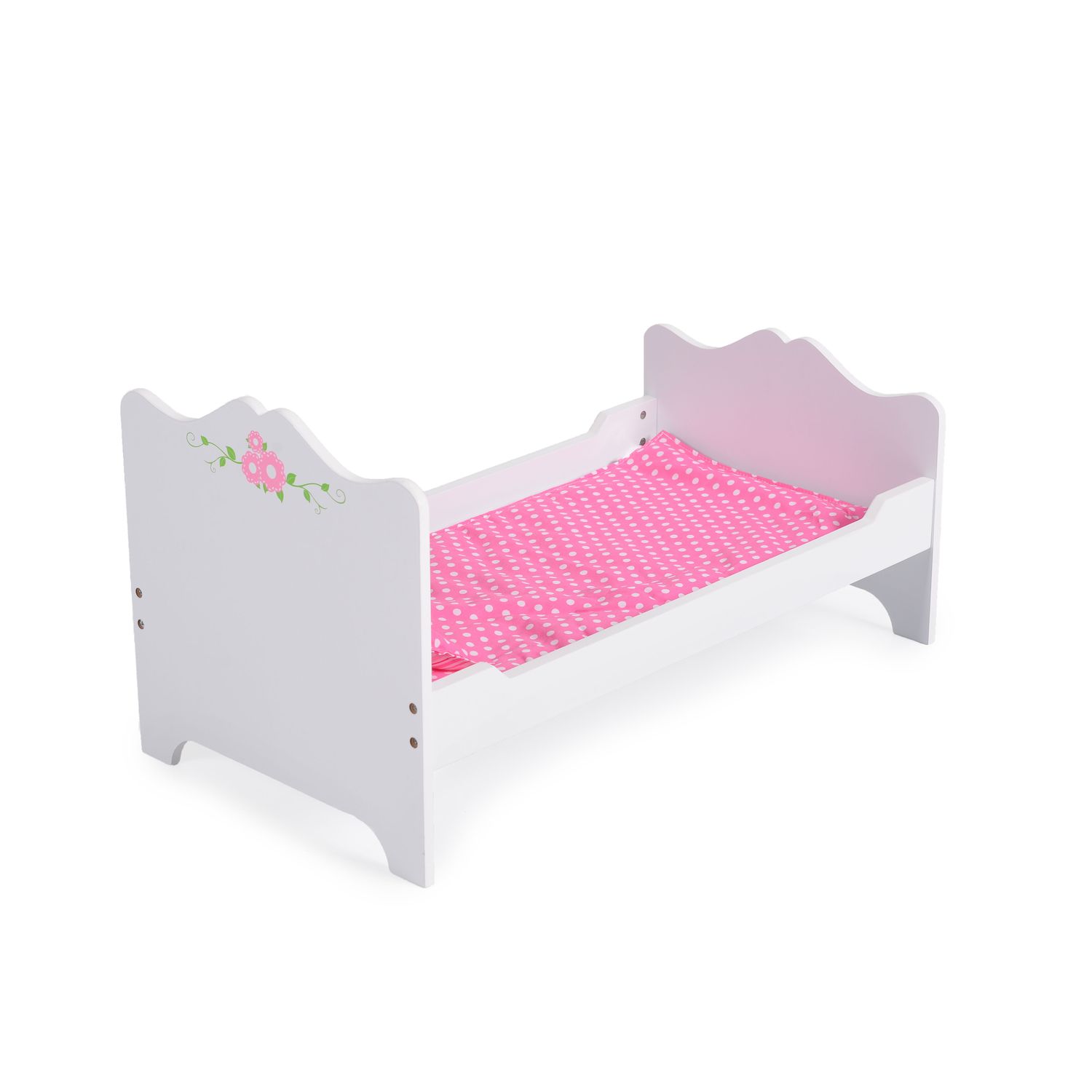 Moni Puppenbett PH12B019 aus Holz, Maße 48 x 32 x 30 cm, Kissen und Unterlage weiß