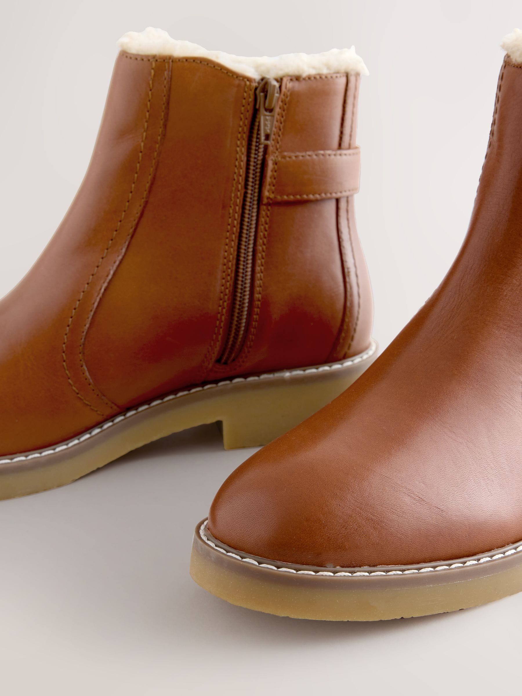 Lichtbruin leer - Forever Comfort® Faux Fur Lined Buckle Trim Ankle Boots