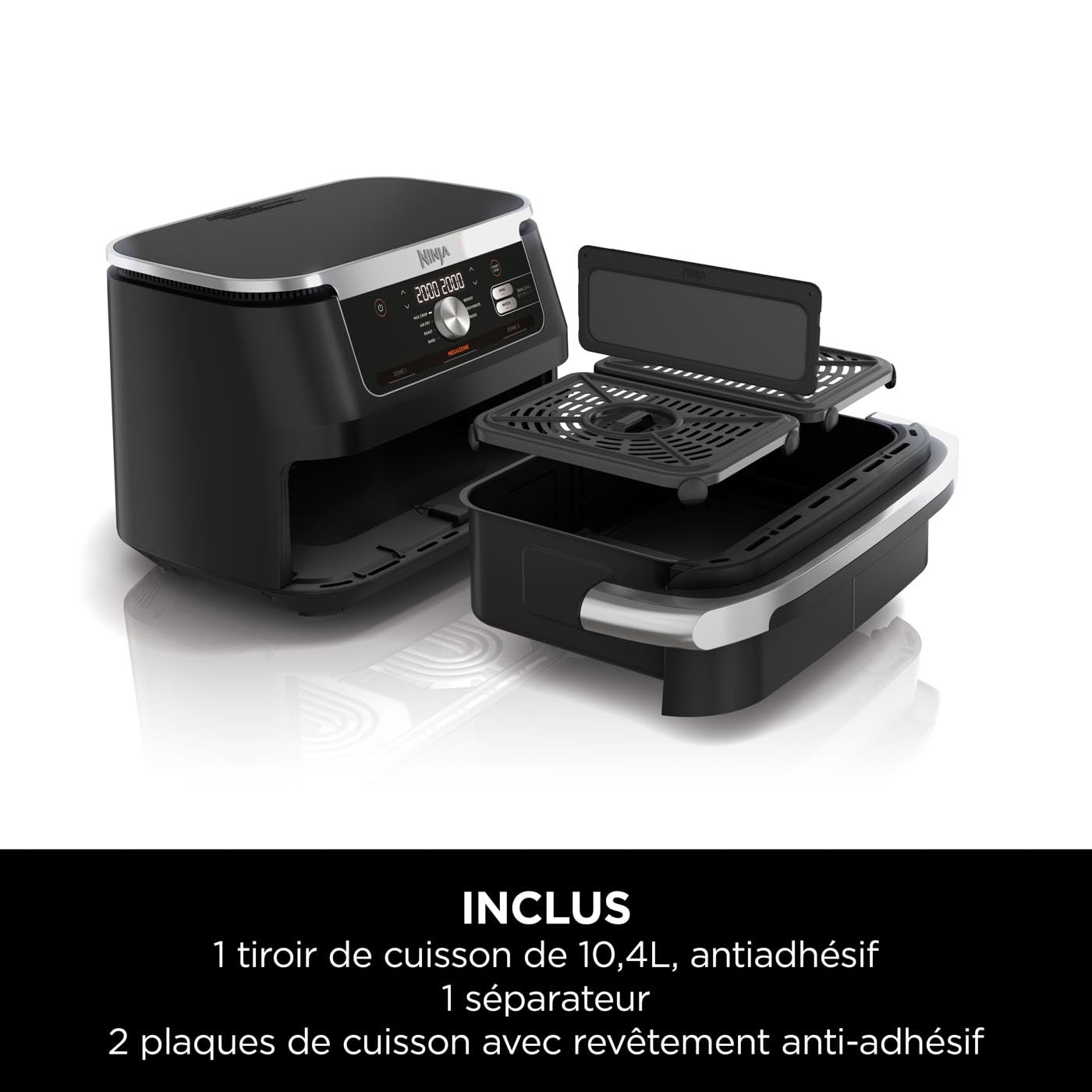 NINJA Foodi FlexDrawer Air Fryer 2 Compartiments Avec Séparateur Amovible, Grande Capacité 10.4L, Air Fryer 7-en-1, Max 240°C, Pièces Antiadhésives Am