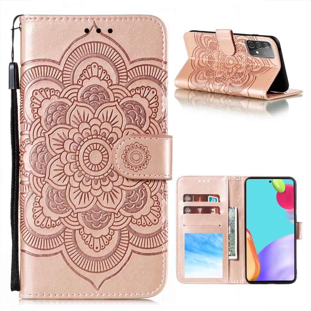 Samsung Galaxy A52s 5G / A52 (5G) Leder Tasche Wallet - Mandala Flowers Imprint - Roségold