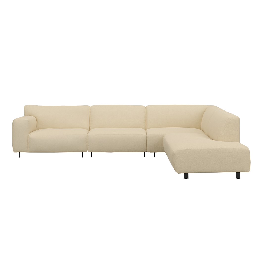 Vesta hjørnesofa 3-seter med åpen ende høyre, Big hjørnemodul, Tekstil Gianni Cream, standardsøm, sort metallben 10 cm, Comfort CM