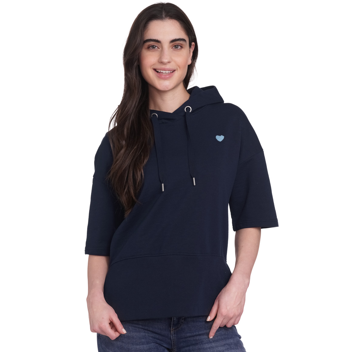 Gina Damen Sweatshirt mit kurzen Ärmeln dunkelblau