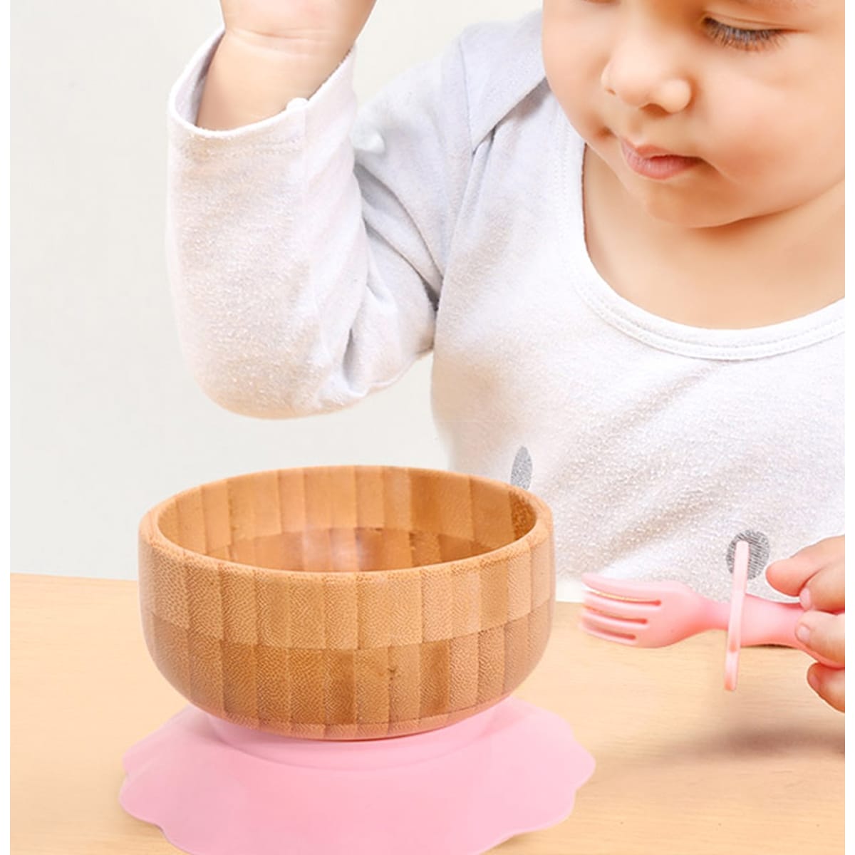 Bambusskålsett for babyer Bambusskål (rosa)