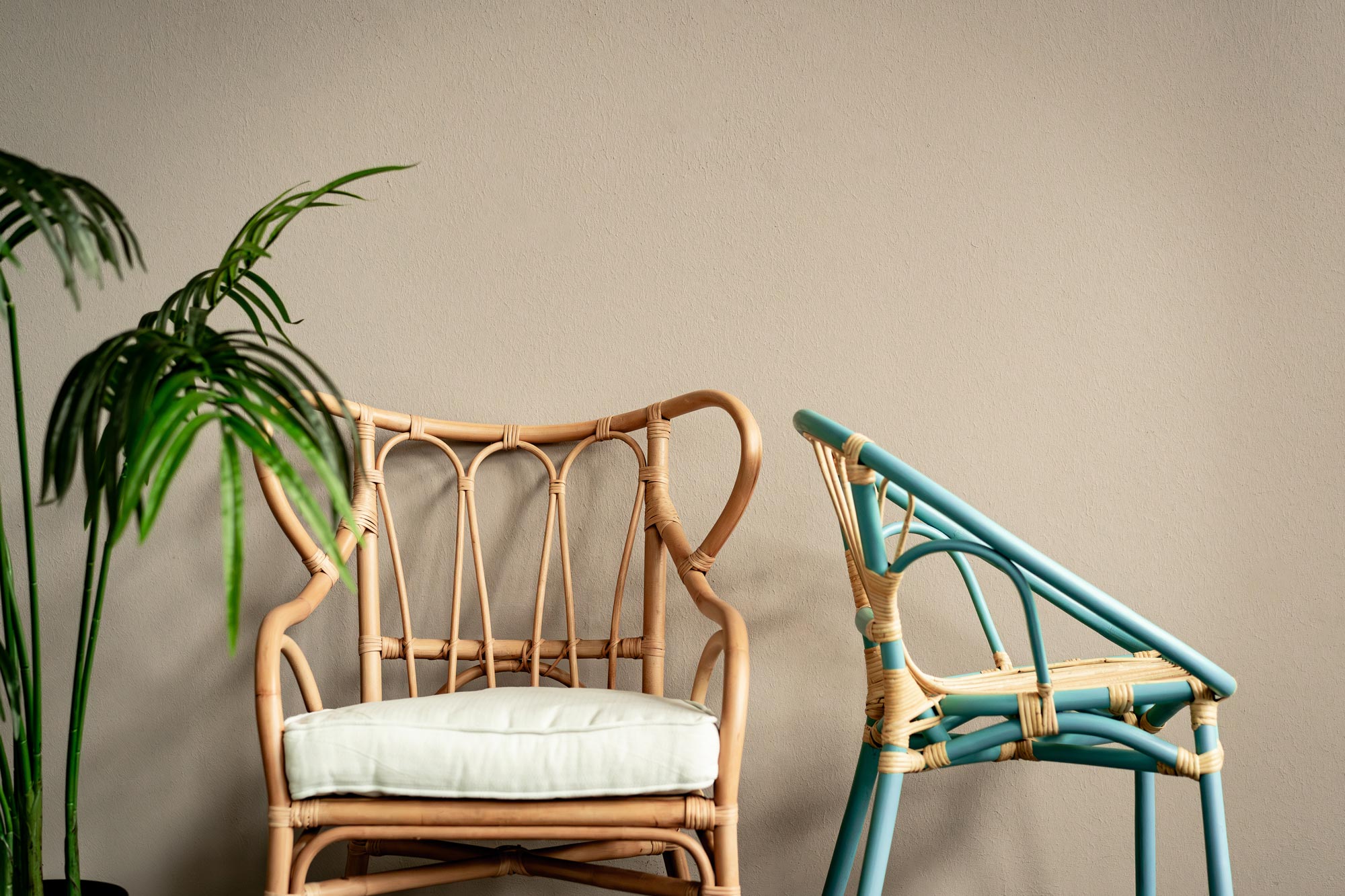 Rattan-Stuhl 'Clair', türkis, natur, B 57 cm, H 80 cm, L 54 cm günstig bestellen