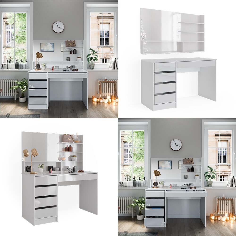 Vicco Schminktisch Sherry Weiß Hochglanz 120 x 75 cm Spiegel Regal Frisiertisch