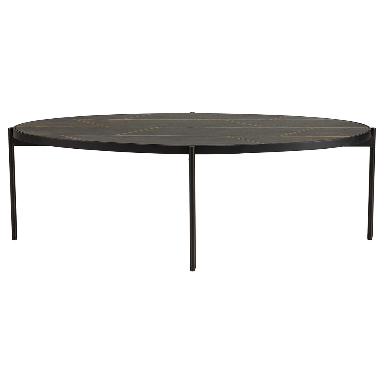 Macabane Table basse ovale effet pierre motifs Basile noir/doré - 131x65x40 cm