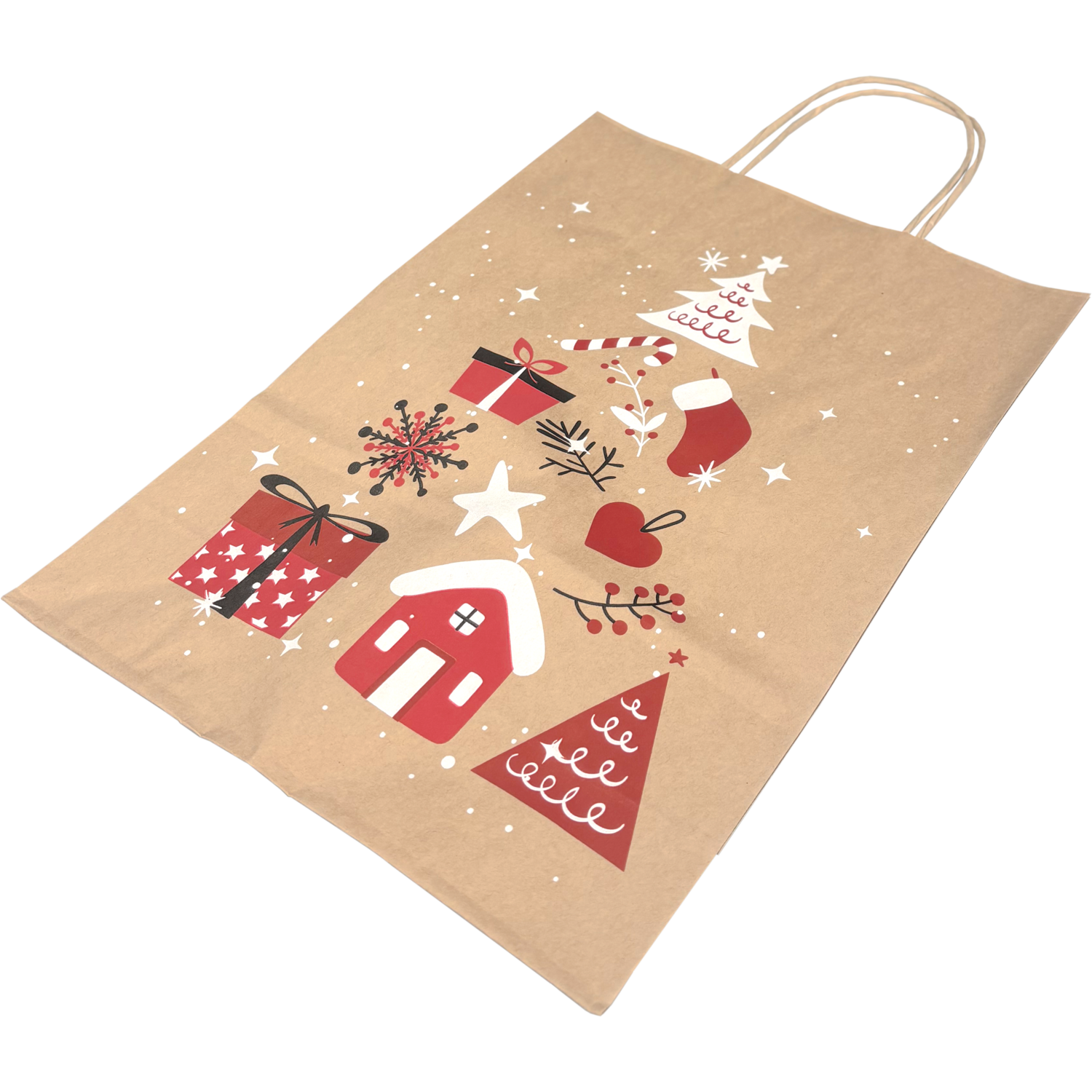 Tas, Boom, Papier, gedraaid papieren koord, 22x 10x31cm, draagtas, bruin/rood/wit/zwart