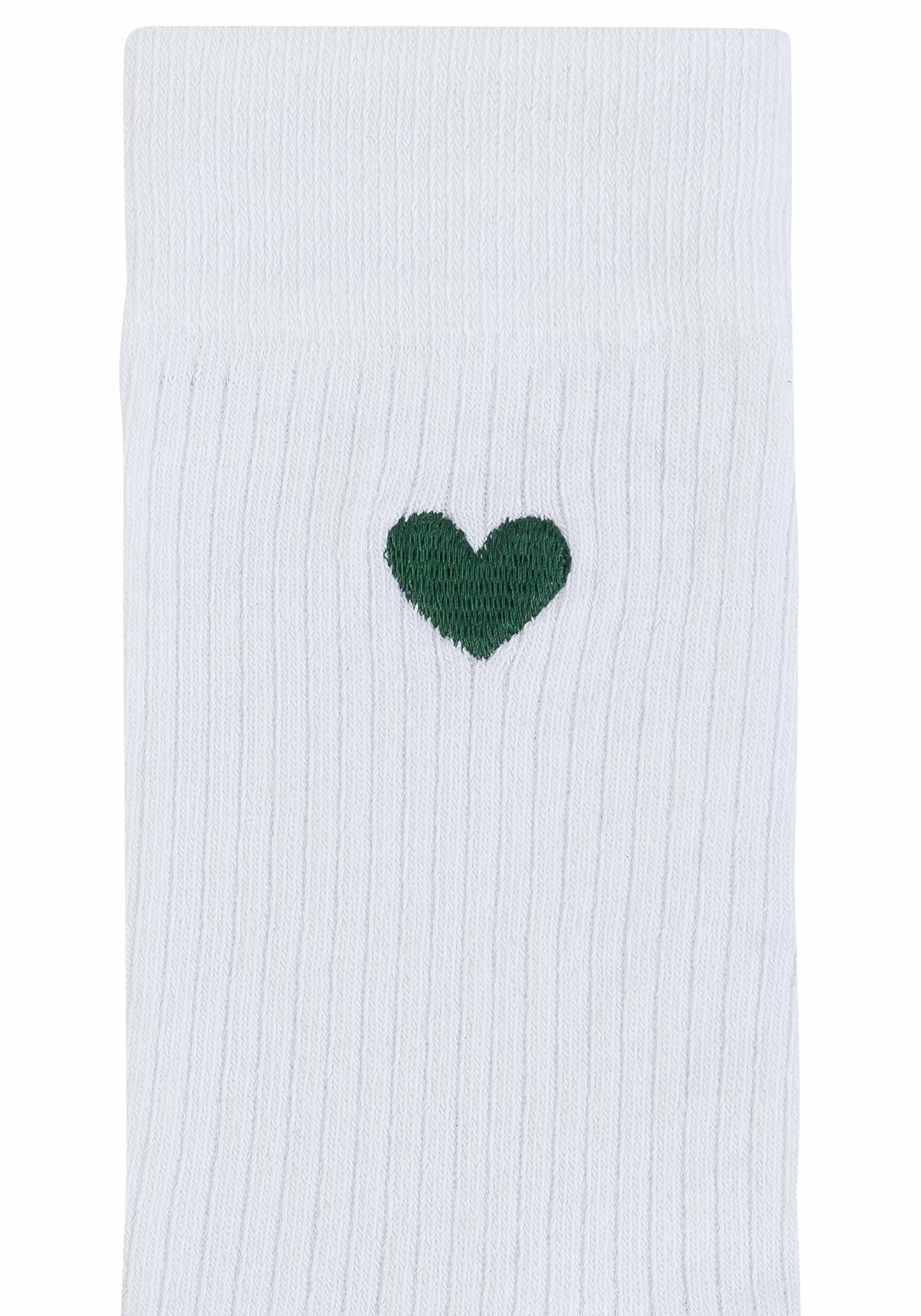 Mela 1er-Pack Socken Ribbed mit Stickerei Weiss/Grünes Herz