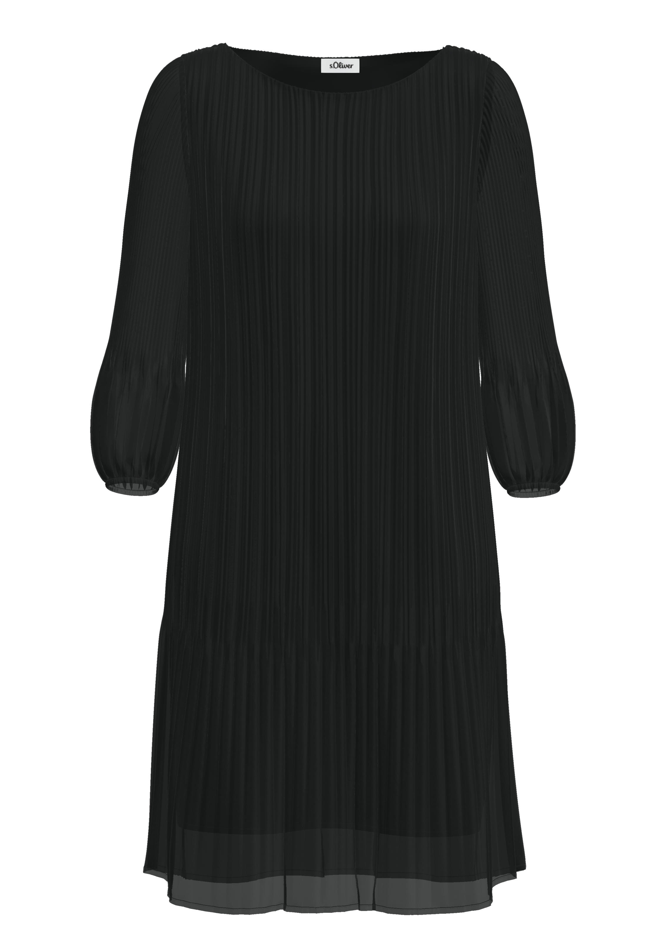 s.Oliver BLACK LABEL Plisseekleid Ohne Taschen halbtransparent mit U-Boot-Ausschnitt
