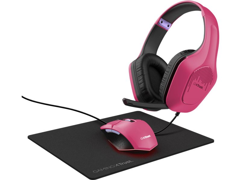 Trust 3-in-1-Gaming-Paket GXT 790 3-in-1-Gaming-Paket mit leichtem Headset, beleuchteter Maus und Mauspad