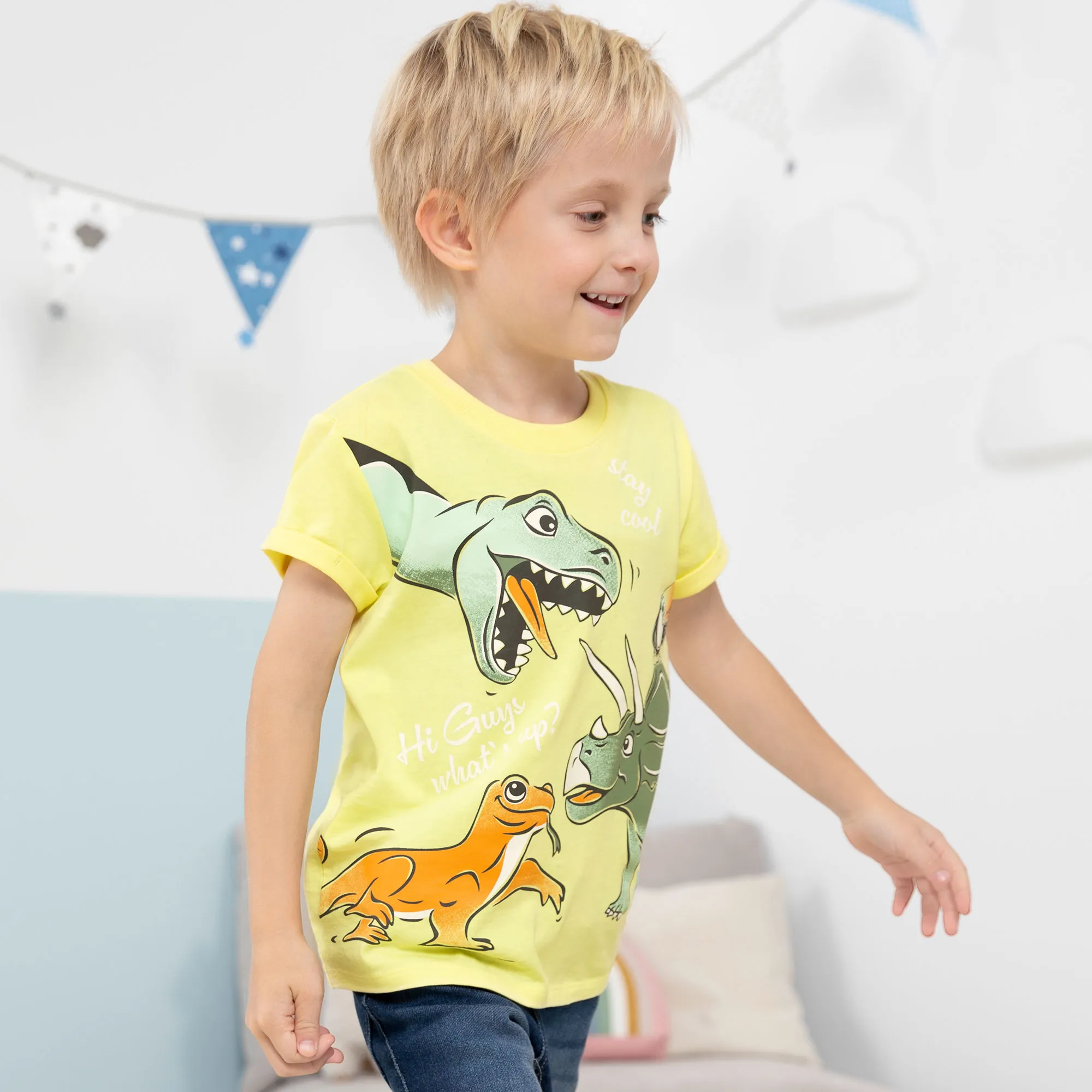 Jungen-T-Shirt mit Dinosaurier-Frontaufdruck