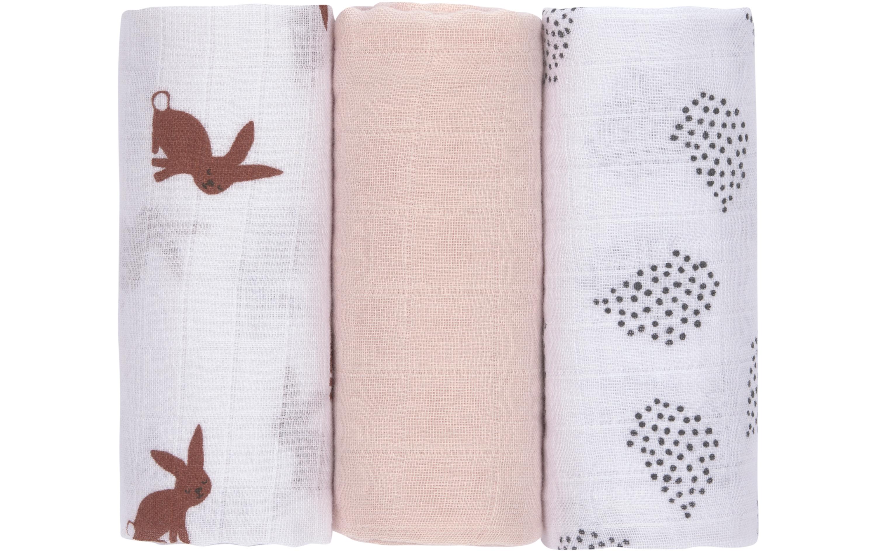 Mulltuch 3er Set 60 x 60 cm Little Forest RabbitEinschlag- und Mulltuch 3er-Set