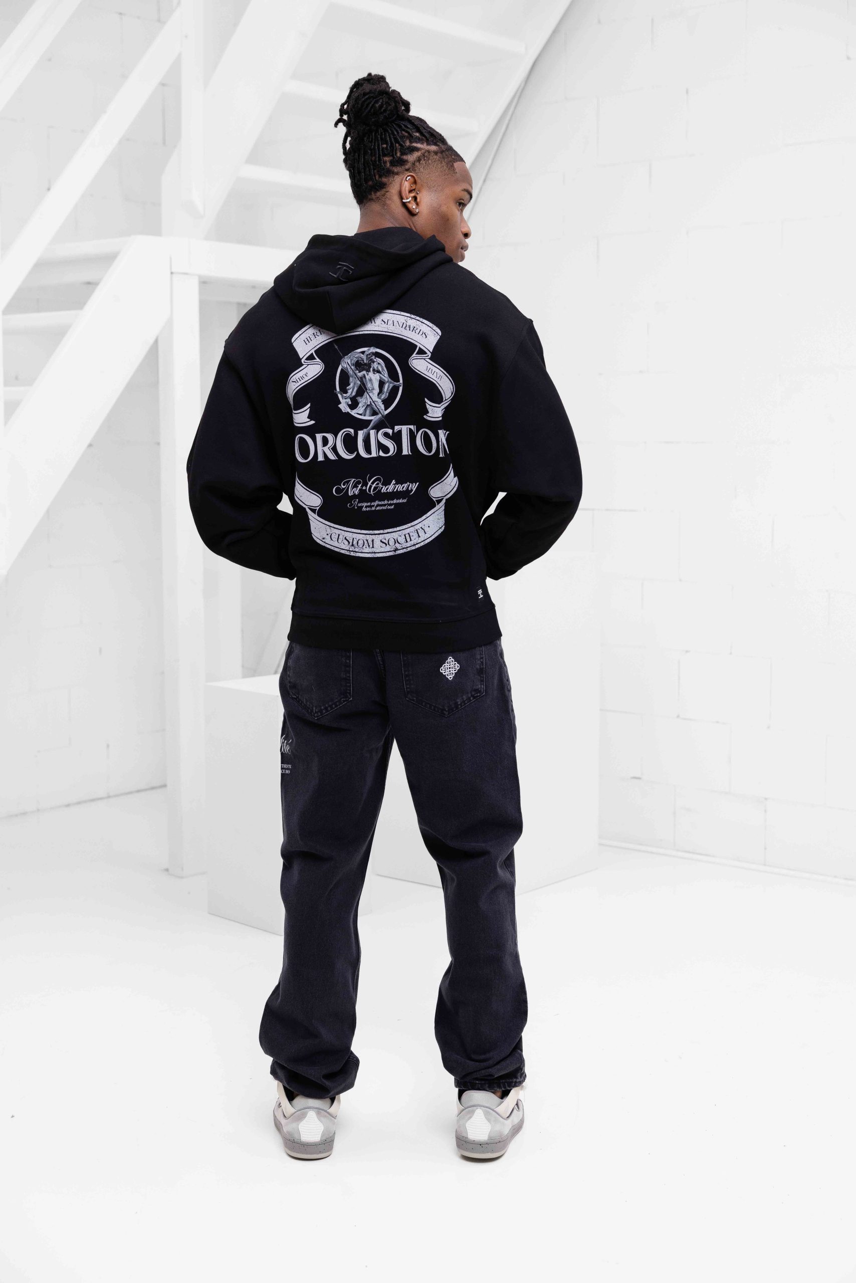 Jorcustom Ribbon Oversized Hoodie Heren Zwart