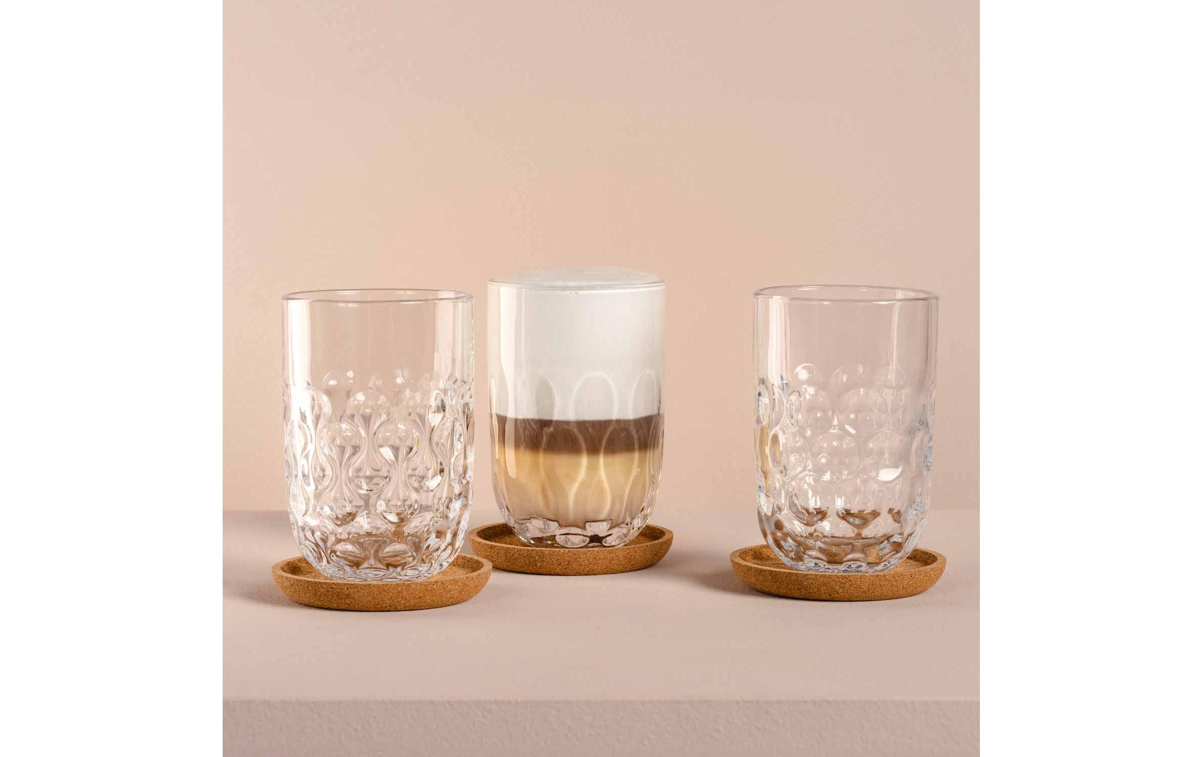 Cappuccino Becher Gocce mit Untersetzer 380 ml, TransparentCappuccino-/Kaffeetasse für Heissgetränke 6-teilig
