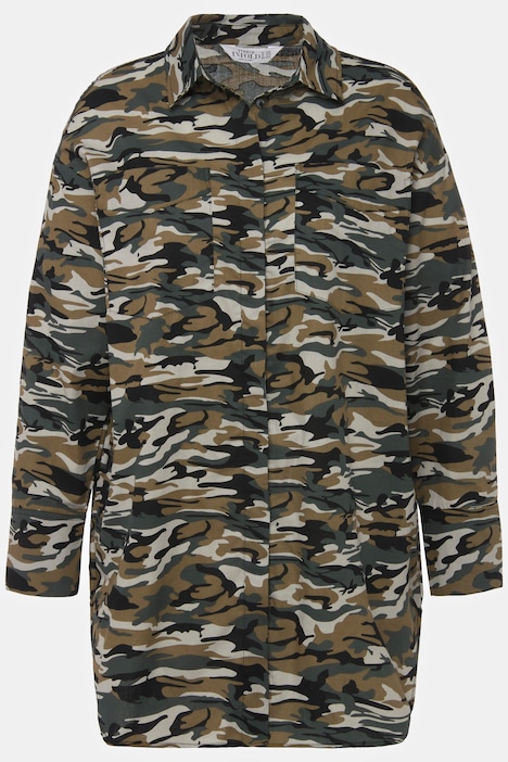 Hemdbluse, oversized, Camouflage, Hemdkragen, Langarm
