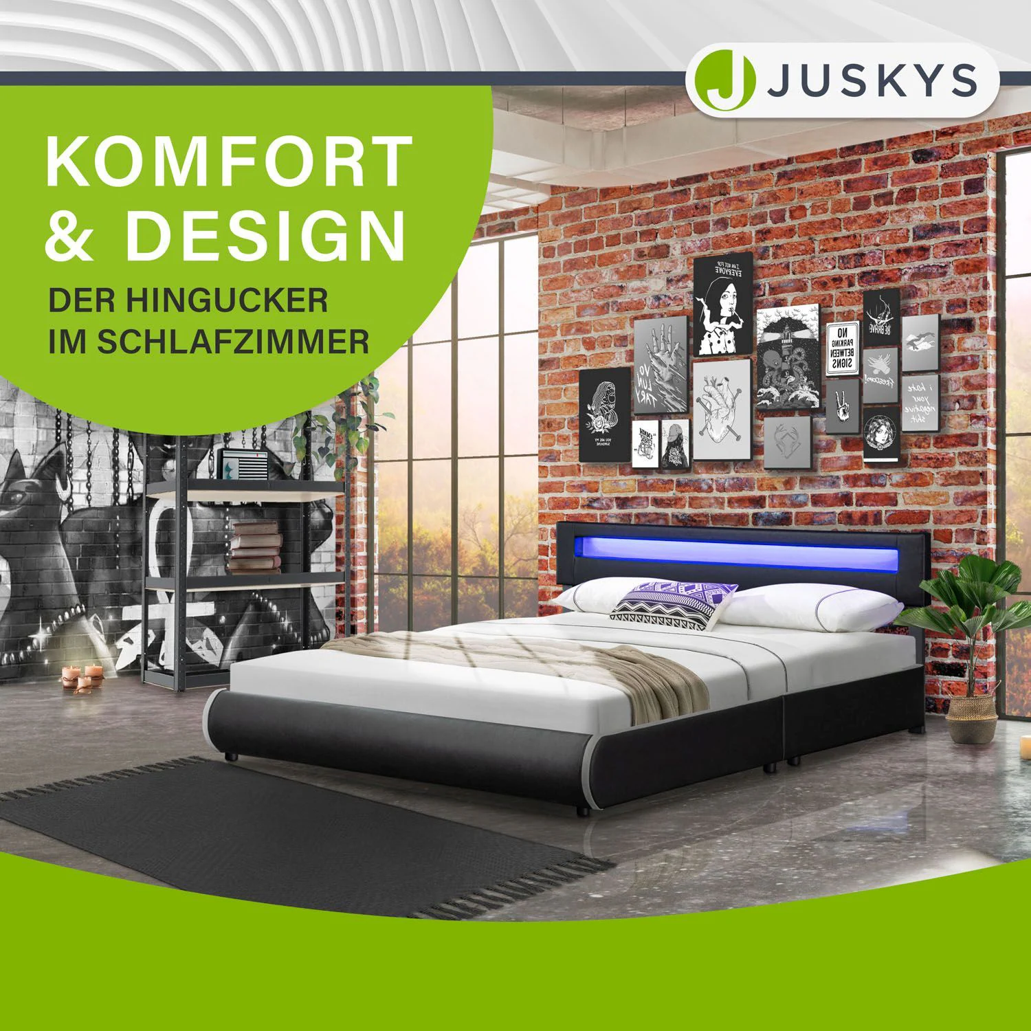 Juskys Polsterbett Sevilla 180 x 200 cm dunkelgrau Doppelbett Ehebett mit Kaltschaummatratze