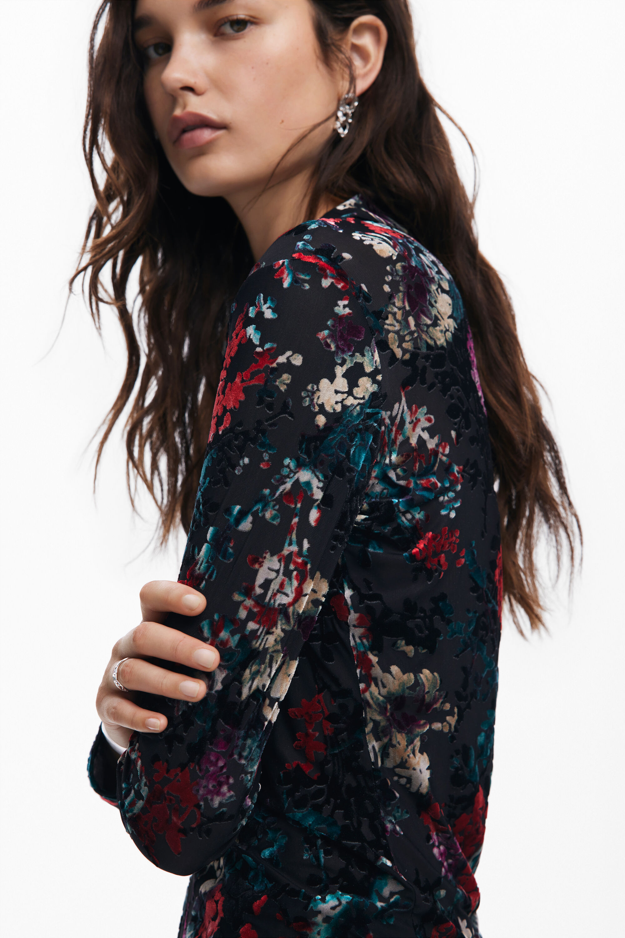 Camiseta de tule com estampa floral