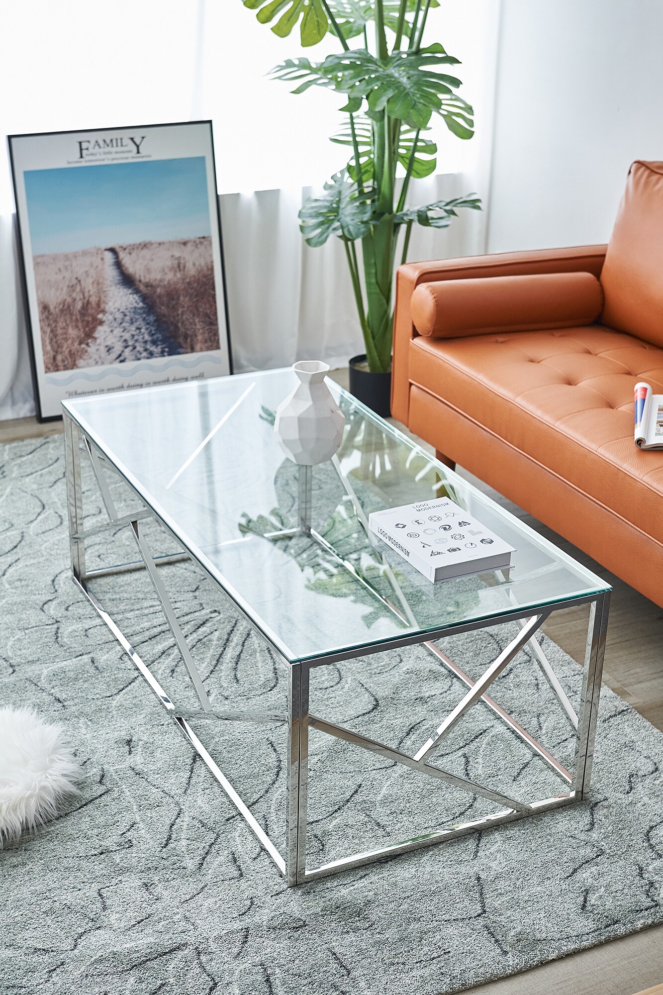 Couchtisch 120x60 silber Sofatisch Glas Tisch Beistelltisch Wohnzimmertisch
