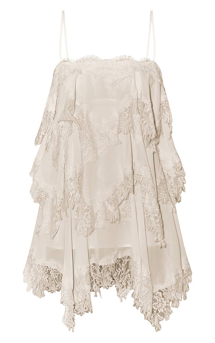 Crème Robe Droite À Bretelles En Dentelle À Volants Étagés