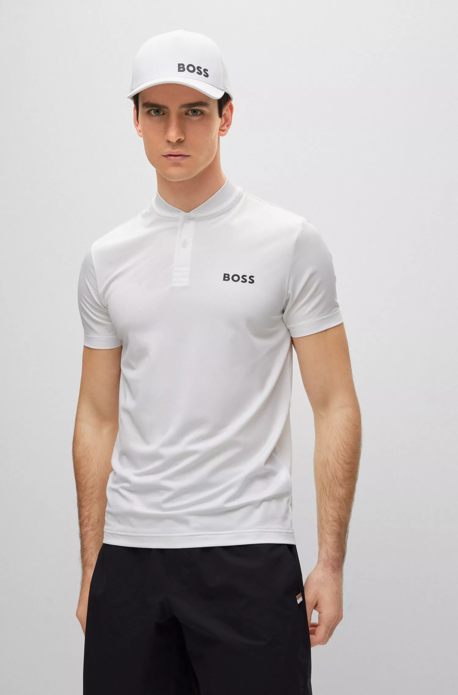Camisa polo slim fit BOSS Green-BOSS x Matteo Berrettini com gola estilo bomber.