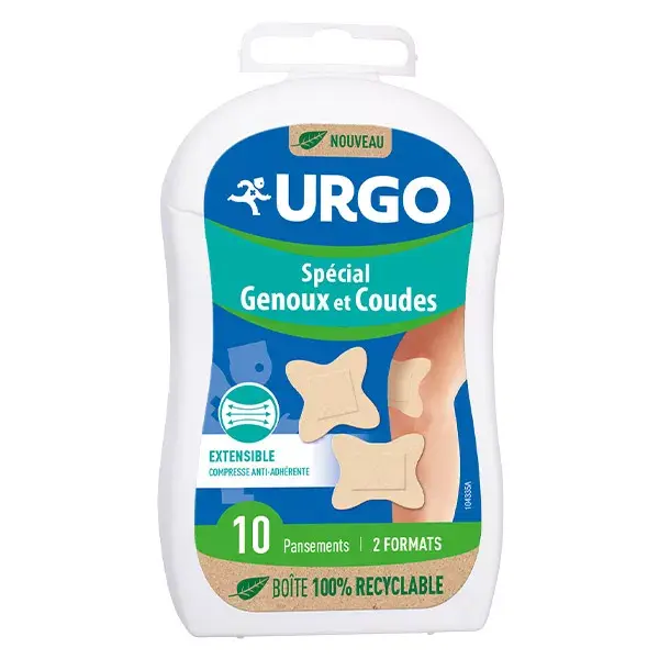 Curativos especiais Urgo para joelho e cotovelo, 10 unidades.